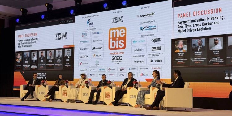 MEBIS 2026 payments innovation panel on stage in Dubai: At MEBIS 2026 in Dubai, Sends chief Alona Shevtsova debates payments innovation