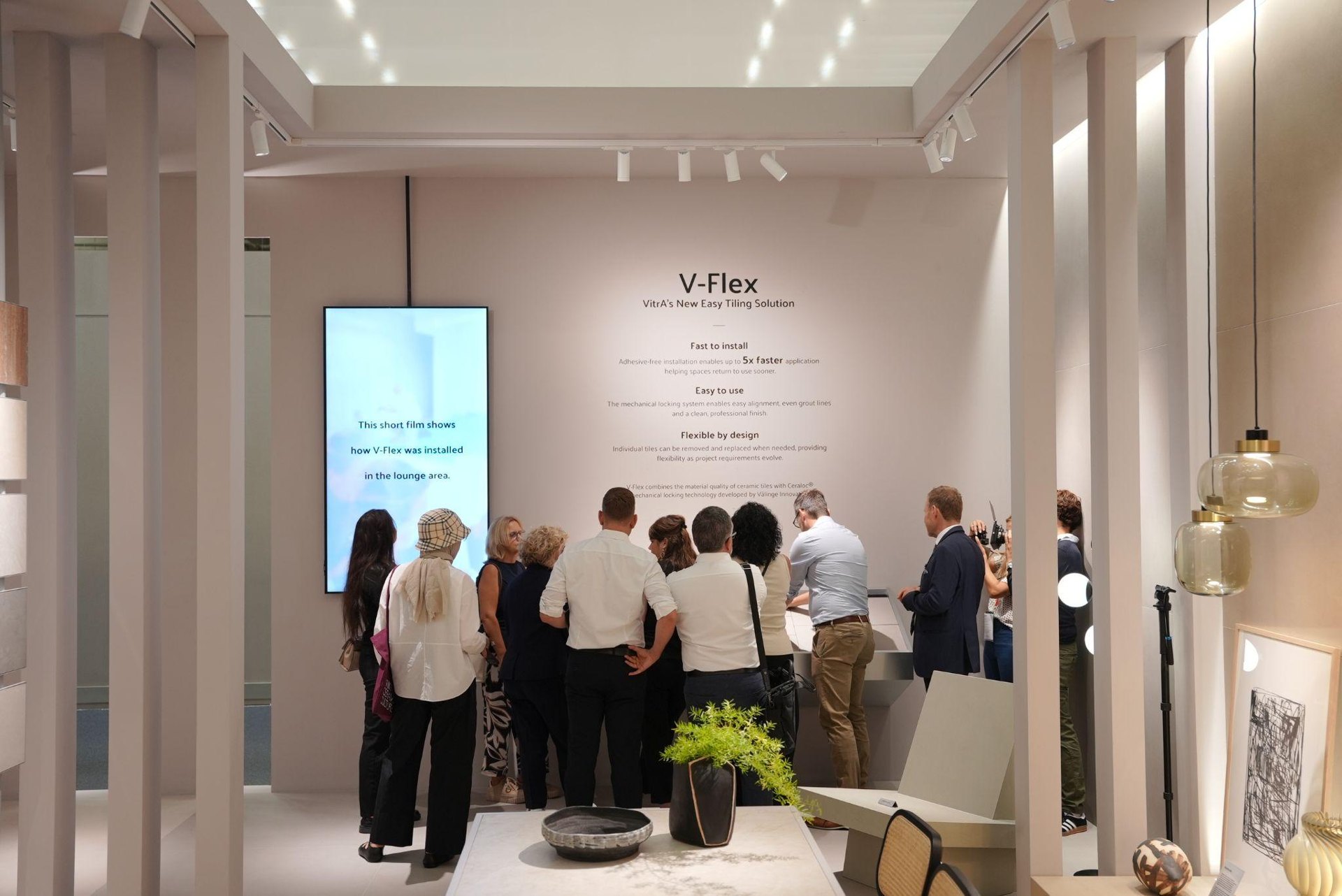 Visitors at the V-Flex installation display: Surfaces With Hidden Logic: VitrA Tiles Takes The Code to Cersaie 2026